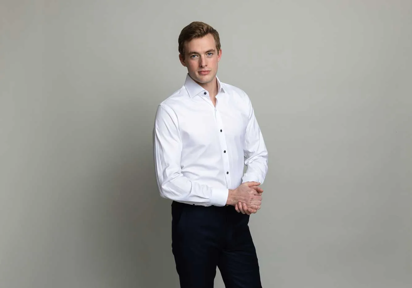 The White Adler Fine Twill with Navy Buttons Custom Shirt