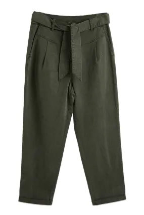 Tie Waist Dark Green Tapered Leg Trousers