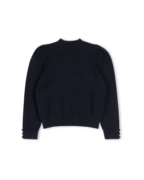 top l/s knit pleated shoulder - navy