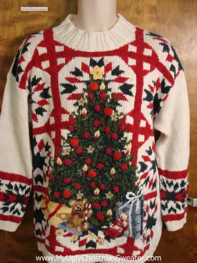 Ugly Christmas Sweater with Red Lattice Work and Tree