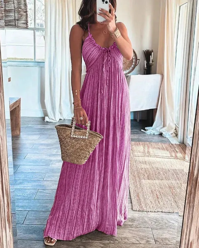 🌸Up to 50% off🔥 Summer Sales👗Sleeveless Print Tie Pleated Dress