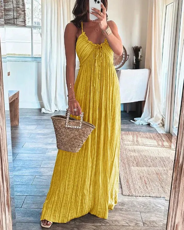 🌸Up to 50% off🔥 Summer Sales👗Sleeveless Print Tie Pleated Dress