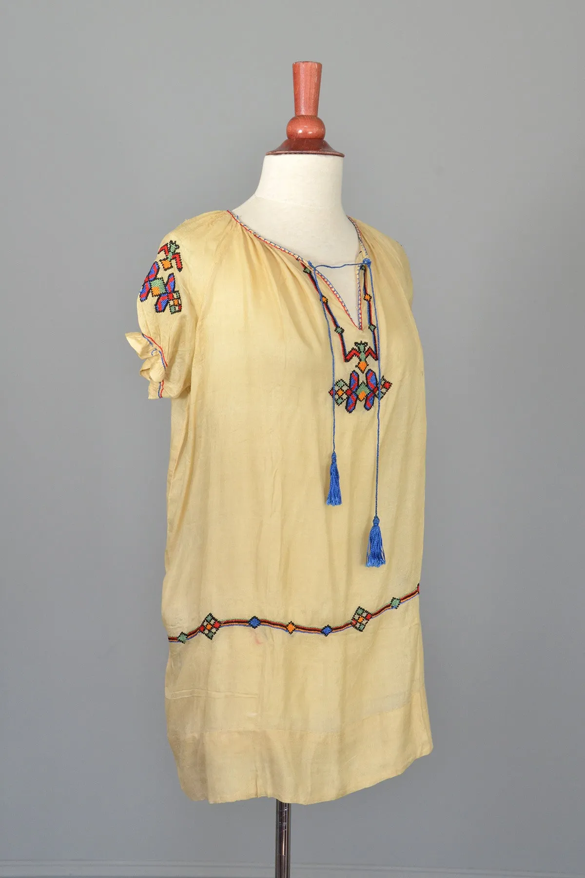 Vintage embroidered tissue silk deco flapper tunic