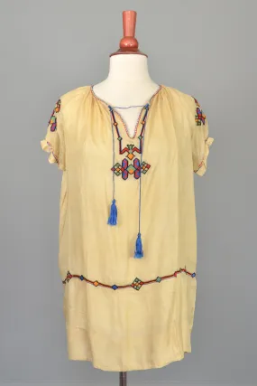 Vintage embroidered tissue silk deco flapper tunic