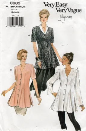 Vogue 8983 Womens Princess Fit & Flared Tunic 1990s Vintage Sewing Pattern Size 12 & 14