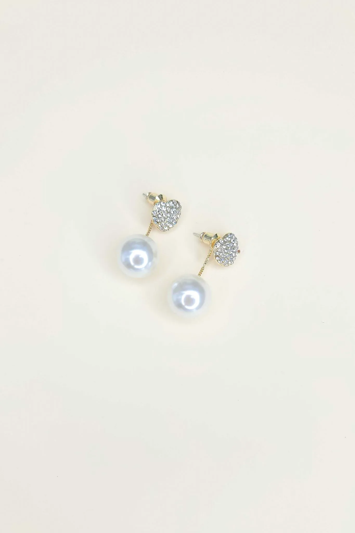 White Pearl Heart Drop Earrings