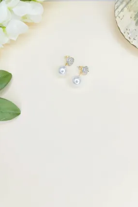 White Pearl Heart Drop Earrings