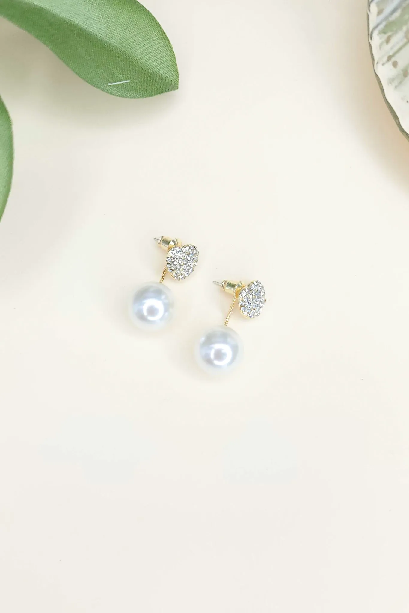 White Pearl Heart Drop Earrings