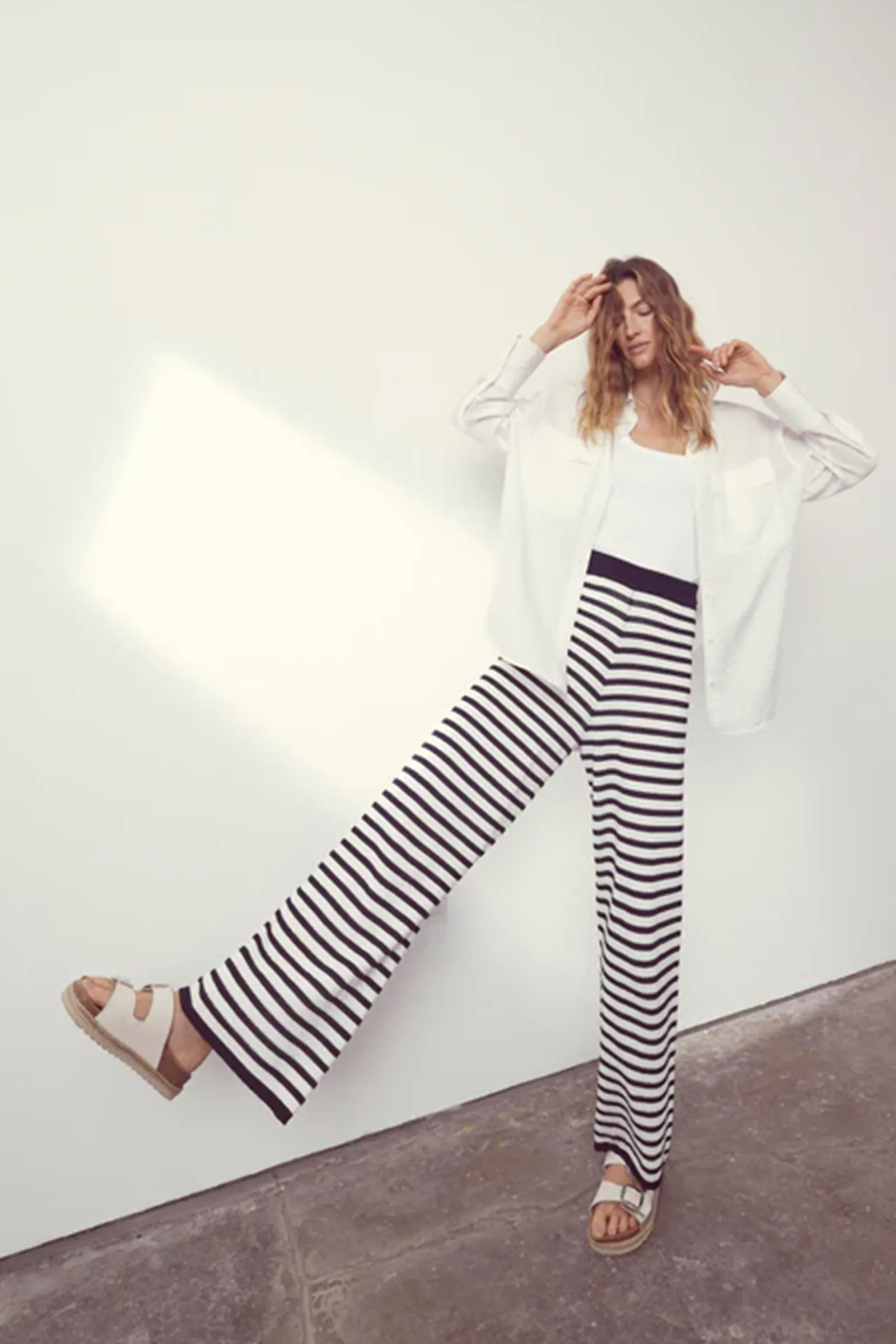 White Striped Crochet Trousers