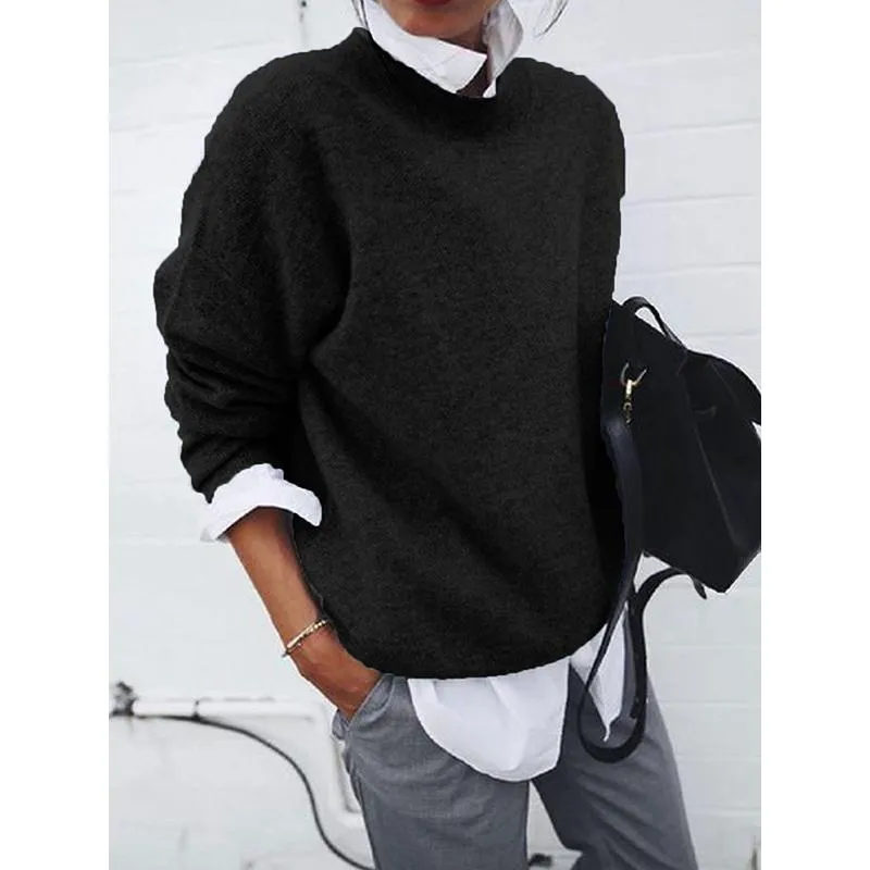 Women fall pullover knit long sleeve collared sweater