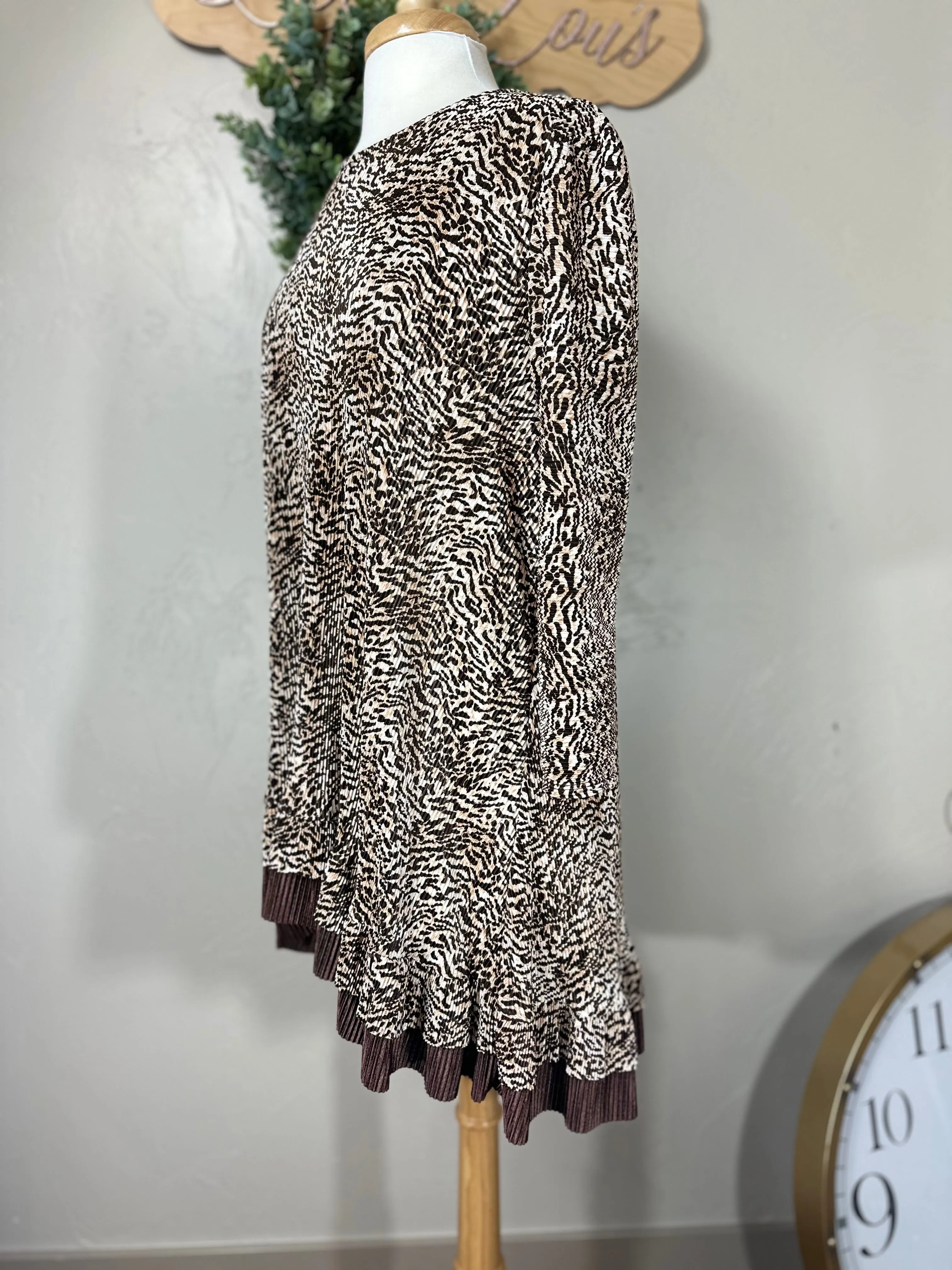 Women's Bodre Textured Animal Print Brown Tunic