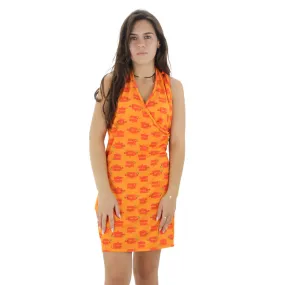 Women's Cherry Print Open Back Dress,Orange