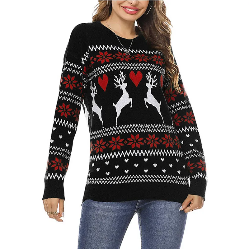 Women's Christmas snowflake pattern mock neck sweater winter daily outfits (Copy)