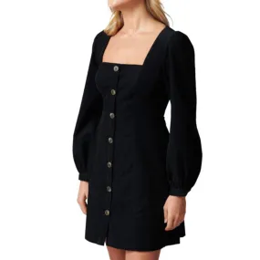 Women's Denim Square Neck Shirt Dress,Black