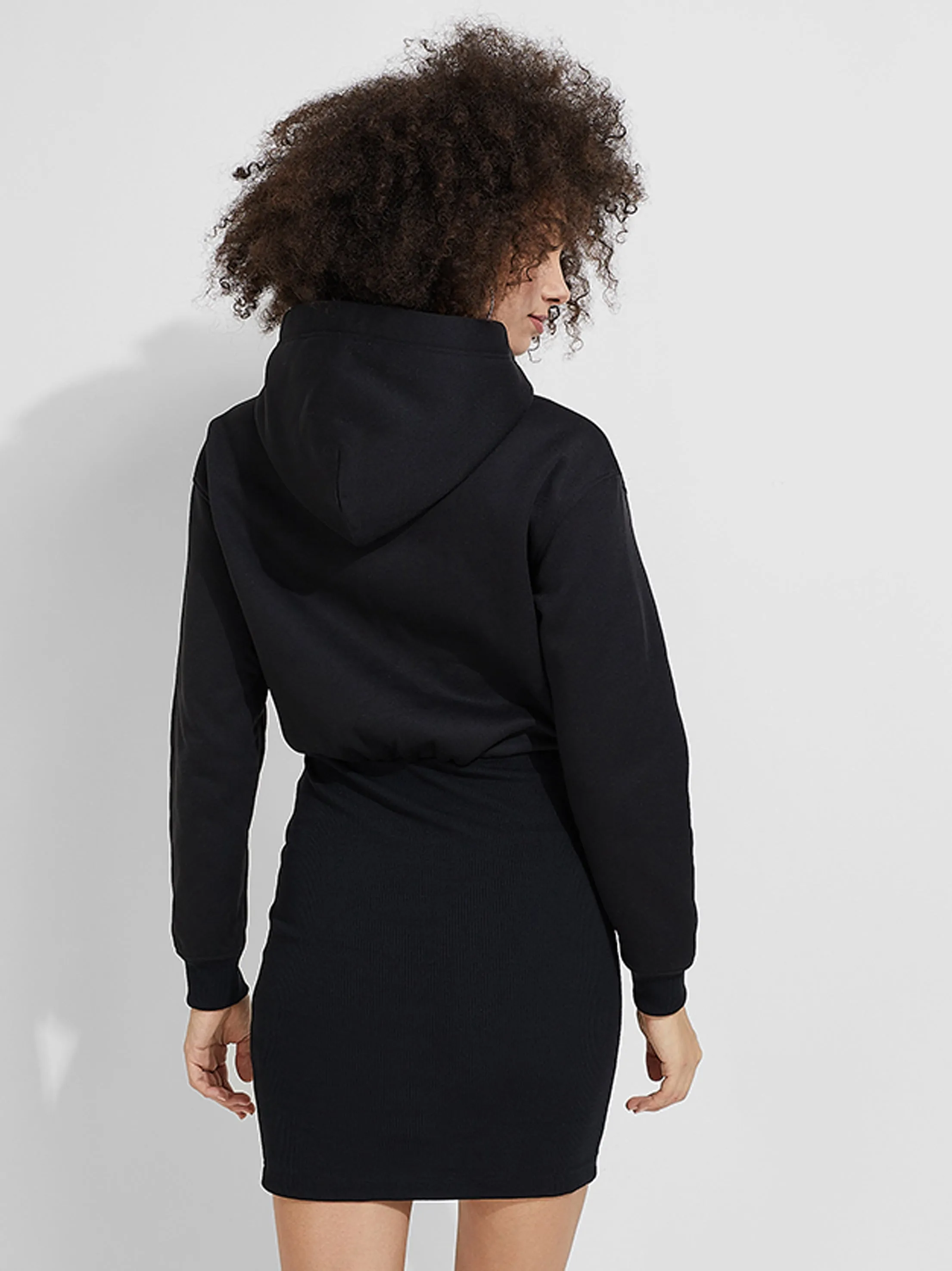 Women's Plain Hoodie Dress,Black