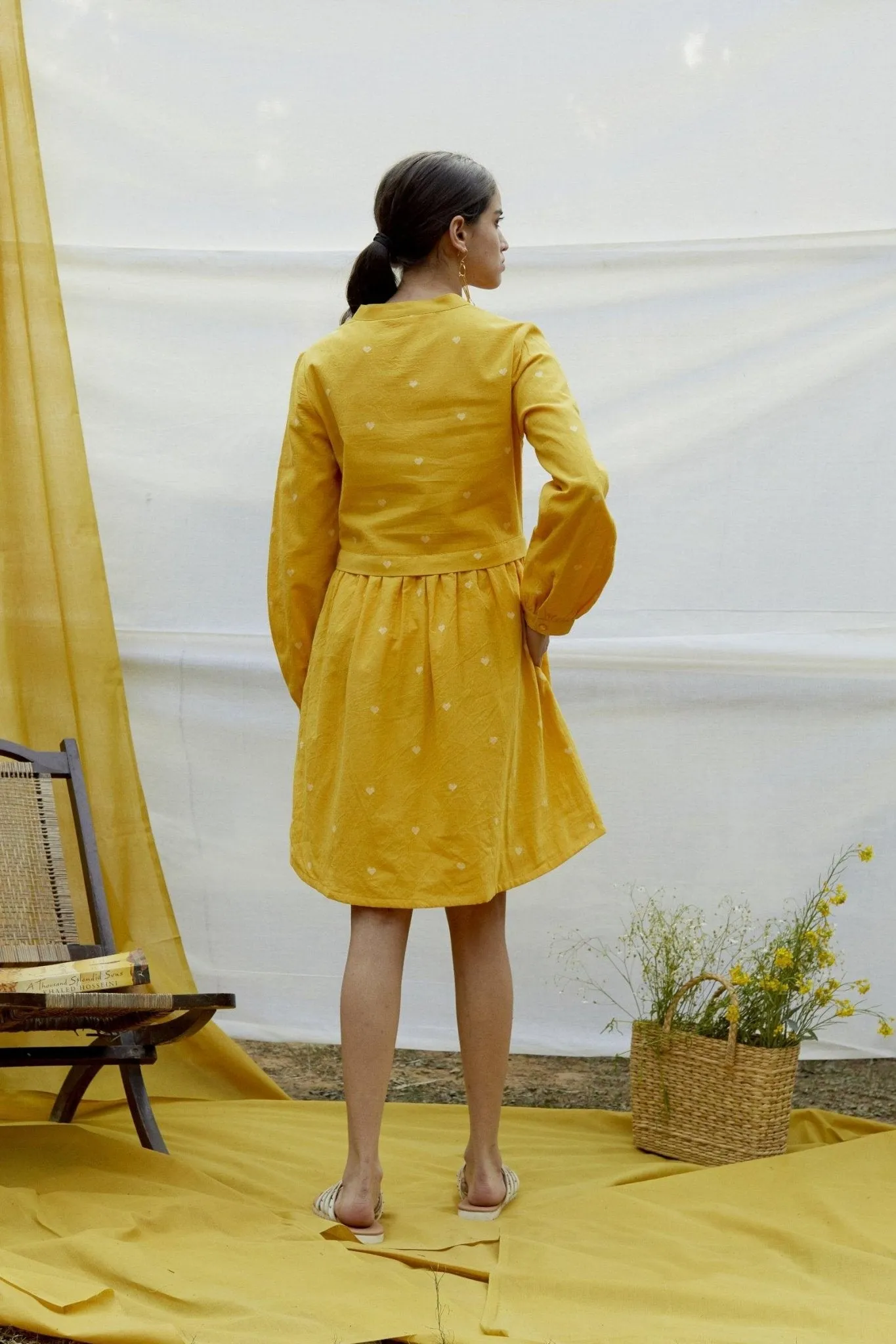 Yellow Cotton Dobby Shirt Dress